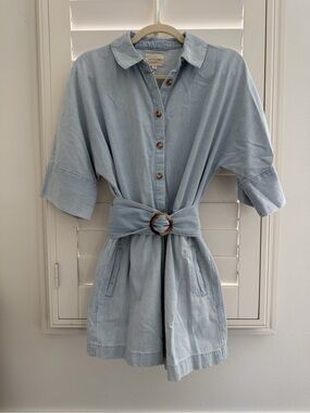 Sezane Light Denim Belted Romper